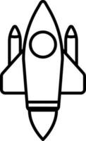 Rocket Icon In Black Line Art. vector