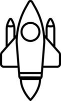 Rocket Icon In Black Line Art. vector