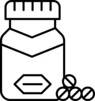 Pill Bottle Icon In Black Outline. vector
