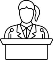 Faceless Female Speaker In Podium Line Art Icon. vector