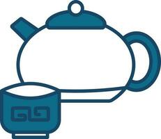 tetera y taza icono en azul y blanco color. vector