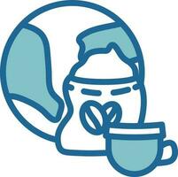 Global With Coffee Sack Icon In Blue And White Color. vector