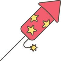 Burning Firecracker Rocket Icon In Red And Yellow Color. vector