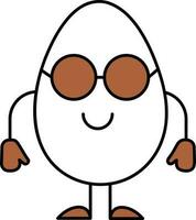 Cartoon Egg Wearing Sunglasses Icon In Brown And White Color. vector