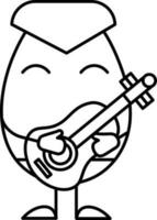 Linear Style Cartoon Egg Playing Guitar Icon. vector