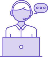 Customer Care Using Laptop Icon In Purple And White Color. vector