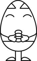 Cartoon Egg Eating Burger Icon In Thin Line Art. vector