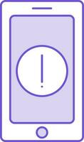 Smartphone With Warning Icon In Purple And White Color. vector