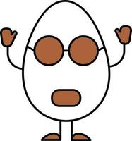 Cartoon Shocked Egg Wear Goggles Icon In Brown And White Color. vector