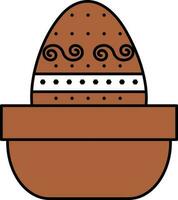 Brown And White Printed Easter Egg In Bowl Icon. vector