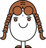 Cartoon Female Egg Wearing Goggles Icon In Brown And White Color. vector