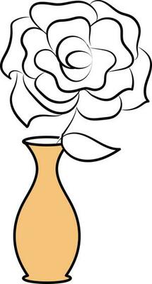 Orange And White Color Rose Flower Pot Or Vase Icon.