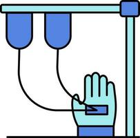 Hand Blood Transfusion Icon In Blue Color. vector