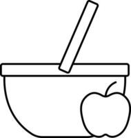 Apple With Basket Icon In Black Line Art. vector