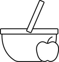 Apple With Basket Icon In Black Line Art. vector