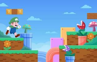 Adventure Plumber Man In Fantasy Game Background vector