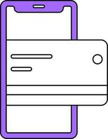 Smartphone With Payment Card Icon In Purple And White Color. vector