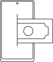 teléfono inteligente con billete de banco icono en negro describir. vector