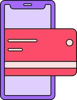 teléfono inteligente con pago tarjeta icono en púrpura y rojo color. vector