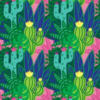 Cactus and tropical plants, seamless pattern.  Summer print. Vector. vector
