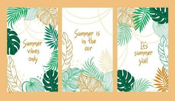 verano antecedentes con tropical hojas en pastel colores. conjunto de volantes vector