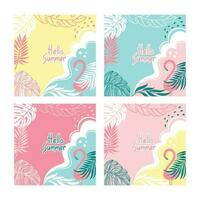 Pink flamingo in beach. Flyer set with summer illustration for your text.  Summer beach. Vector. vector