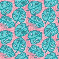 Monstera, exotic leaves on pink background. Summer print. Seamless pattern for fabric, wrapping, textile, wallpaper, clothes. Vector. vector