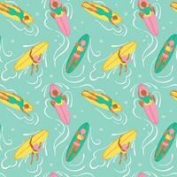 Surfers expect a wave in the ocean. Summer print. Seamless pattern. vector