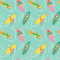 Surfers expect a wave in the ocean. Summer print. Seamless pattern. vector