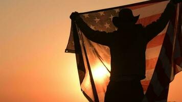 American Cowboy with United States of America National Flag in Slow Motion video