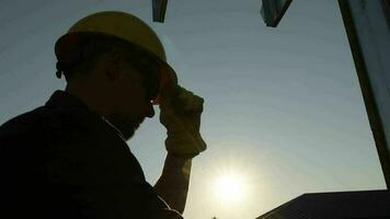 Caucasian Contractor with Walkie Talkie Making Conversation with His Supervisor video