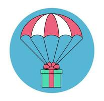 A gift box drops by parachute on the background of the sky vector