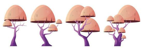 vistoso dibujos animados árbol colección aislado en blanco. bosque arboles vector ilustración