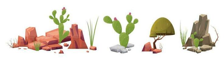 Desierto rock con plantas en diferente colores vector ilustración aislado en blanco