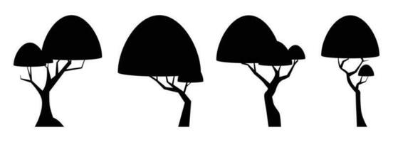 Cartoon tree silhouette collection isolated on white. Forest trees vector illustration