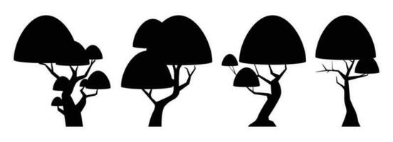 Cartoon tree silhouette collection isolated on white. Forest trees vector illustration