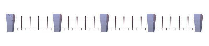 Steel fence with concrete posts in cartoon style vector