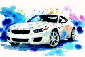 Watercolor sport car. A Splash of Speed. Watercolor Wonders of Sports Cars. photo