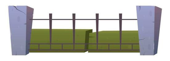 Steel fence with concrete posts in cartoon style vector