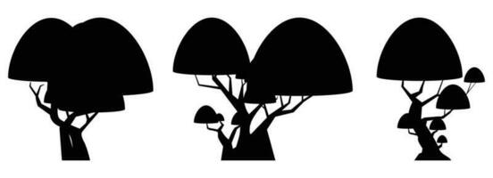 Cartoon tree silhouette collection isolated on white. Forest trees vector illustration