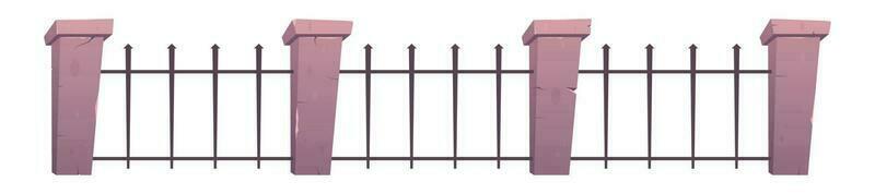 Steel fence with concrete posts in cartoon style vector