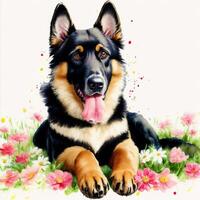 A beautiful German Shepherd dog. Watercolor painting. Noble Guardians. photo