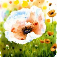 Summer concept. Beautiful watercolor Poppies. A radiant Poppies. Natures Beauty. photo