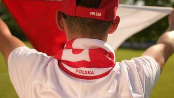 Polish Football Fan with National Flag in Slow Motion video