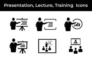 presentación, conferencia, formación plano icono conjunto vector