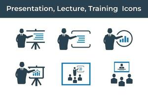 Presentation, lecture, training flat icon set vector
