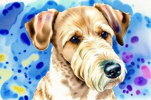 Watercolor painting of the Airedale Terrier Dog. A Versatile and Loyal Companion. photo