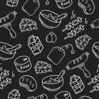 hand drawn food and beverage seamless pattern on chalkboard vector