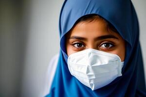 A muslim girl wearing protective mask. COVID 19. Mask-Wearing with Confidence. photo