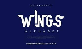 Wings abstract digital technology logo font alphabet. Minimal modern urban fonts for logo, brand etc. Typography typeface uppercase lowercase and number. vector illustration